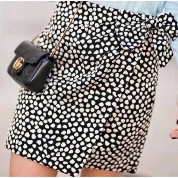 J. Crew Skirt Size 0 Metallic Pebble Print Bow Mini Skirt Black / Gold - Picture 1 of 16